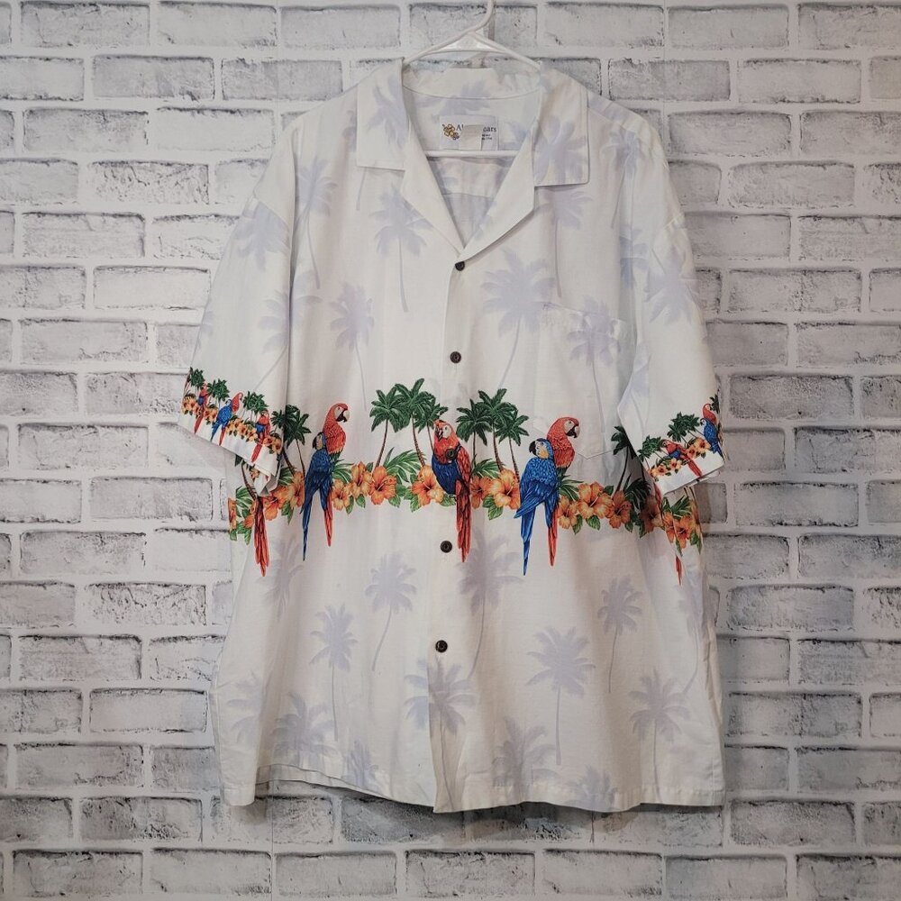 Men's Alohawears Hawaiian Parrots Palm Trees Dress Shirt Size 2XL